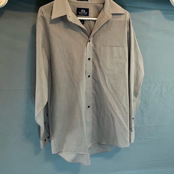 Mens 16 (34-35) STAFFORD WRINKLE FREE BLUISH GRAY LONG SLEEVED DRESS SHIRT - Picture 3 of 7